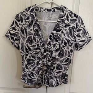 Maeve Black & White Floral Button Down Shirt